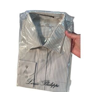 Louis Philippe Men’s Khaki/ White Stripe Dress Shirt Sz 44 NWT